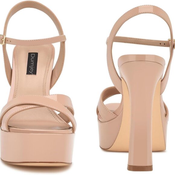 Women Platform Heels Synthetic Leather Open Toe Ankle Strap Dress Shoes - Picture 5 of 9